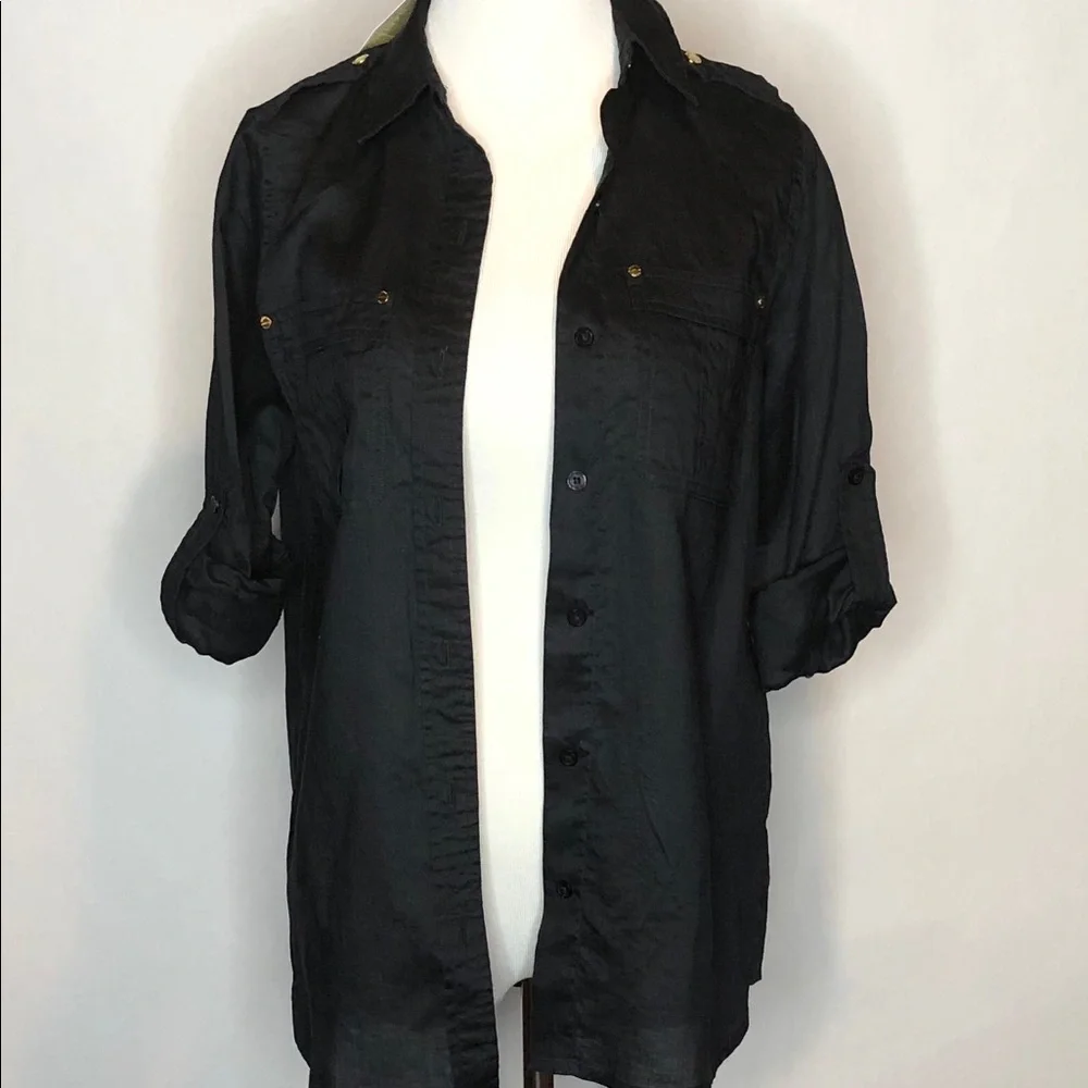 Michael Kors Navy Linen Button Down Xs NEW